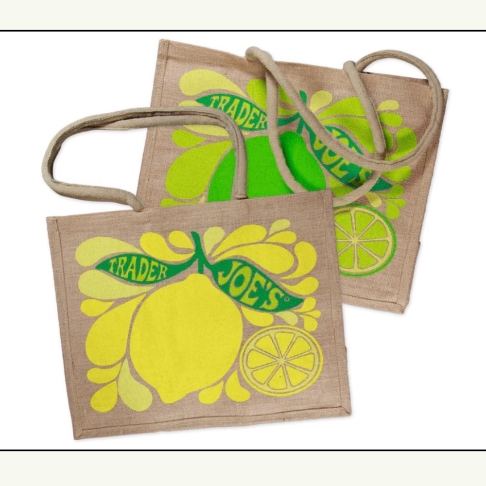Trader Joe’s  Citrus Themed REUSEABLE TOTE BAG 100% Jute Burlap